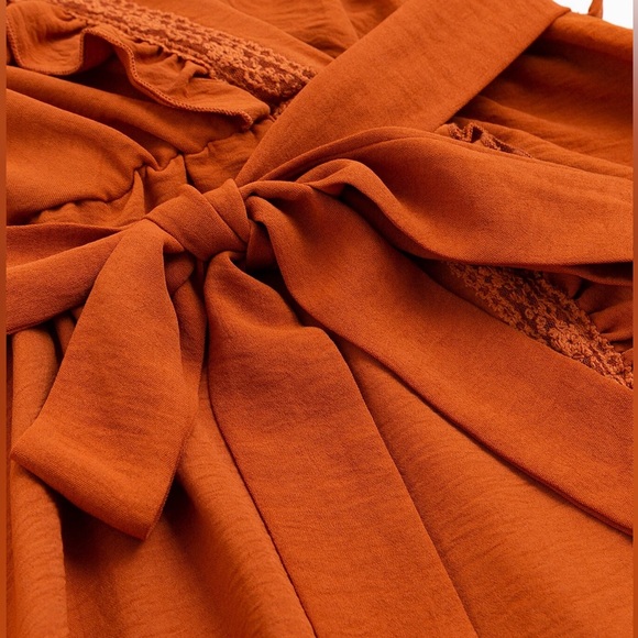 NEW SIMPLEE APPAREL Simplee Frill Trim Belted Wrap Hem Dress M - Picture 9 of 12